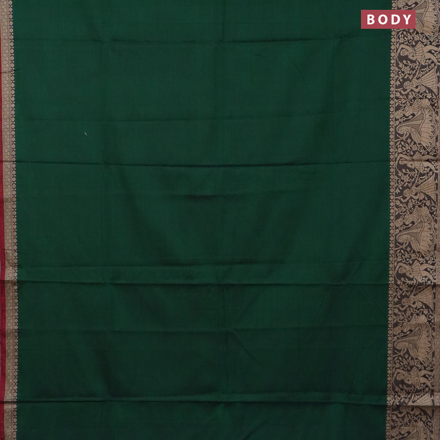 Narayanpet cotton saree green and black with plain body and thread woven border