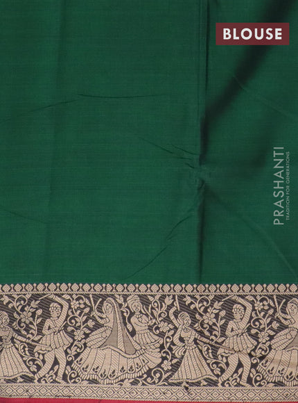 Narayanpet cotton saree green and black with plain body and thread woven border