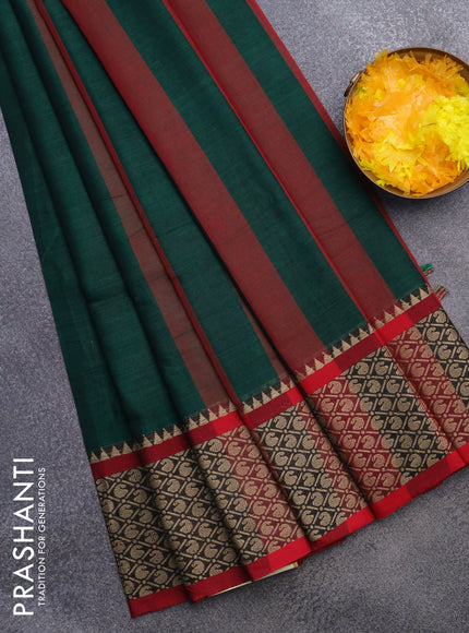 Narayanpet cotton saree green and maroon with plain body and thread woven border