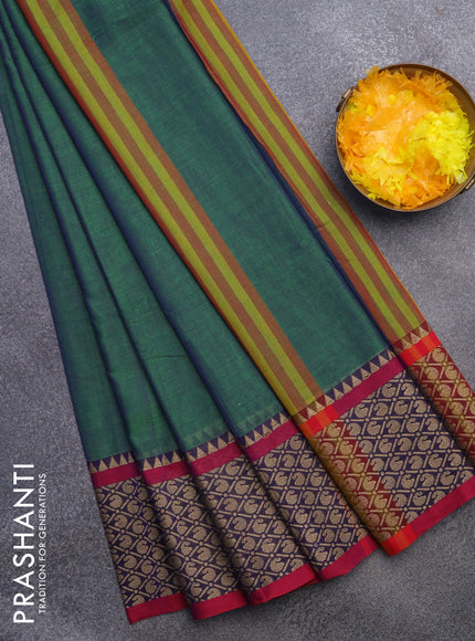 Narayanpet cotton saree dual shade of green and pink with plain body and thread woven border