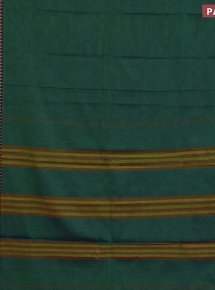 Narayanpet cotton saree dual shade of green and pink with plain body and thread woven border