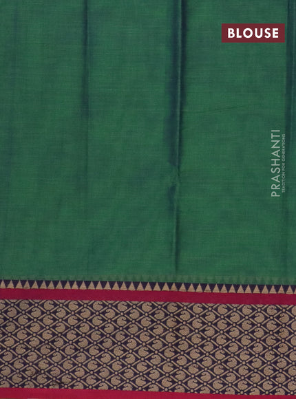 Narayanpet cotton saree dual shade of green and pink with plain body and thread woven border