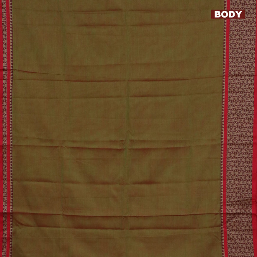 Narayanpet cotton saree dual shade of green and red with plain body and thread woven border