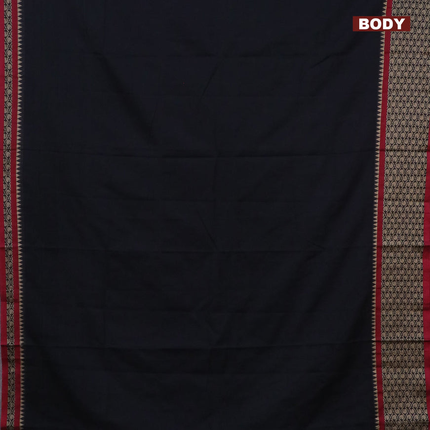 Narayanpet cotton saree black and maroon with plain body and thread woven border