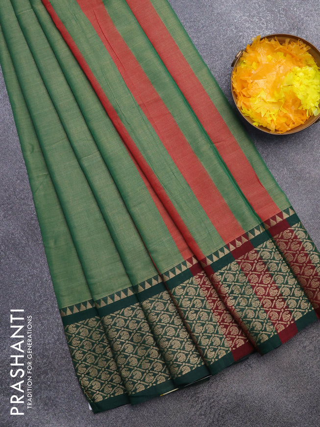 Narayanpet cotton saree green shade and green with plain body and thread woven border