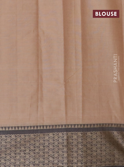 Narayanpet cotton saree beige and elephant grey with plain body and thread woven border