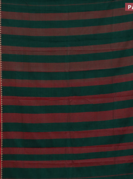 Narayanpet cotton saree green and maroon with plain body and thread woven border