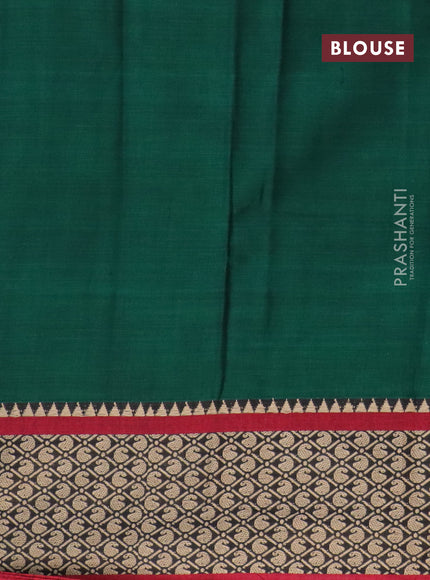 Narayanpet cotton saree green and maroon with plain body and thread woven border