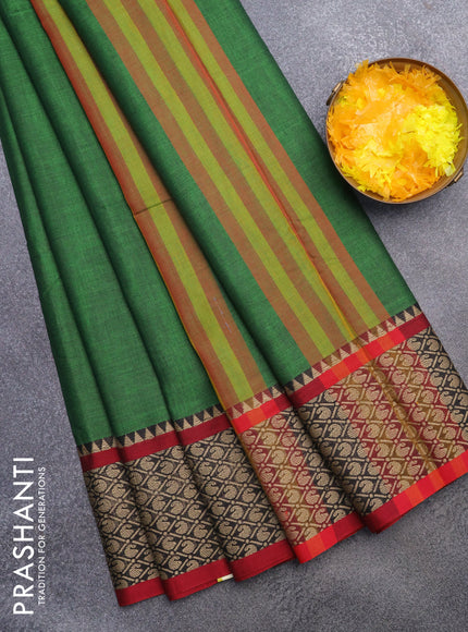 Narayanpet cotton saree green and maroon with plain body and thread woven border