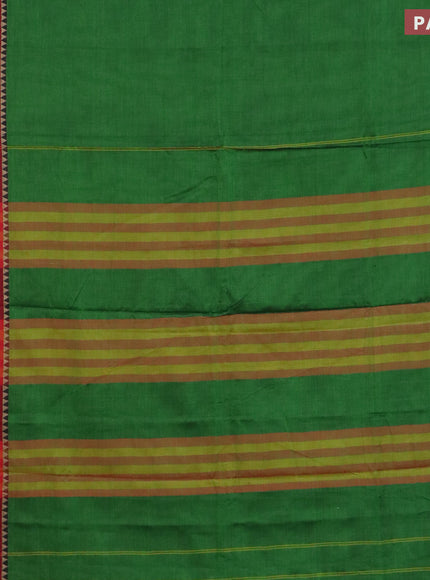 Narayanpet cotton saree green and maroon with plain body and thread woven border