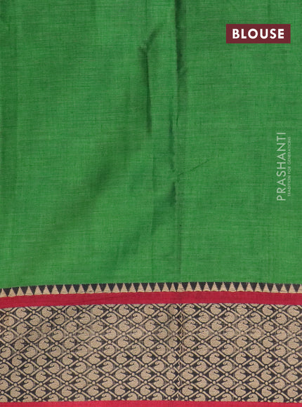 Narayanpet cotton saree green and maroon with plain body and thread woven border