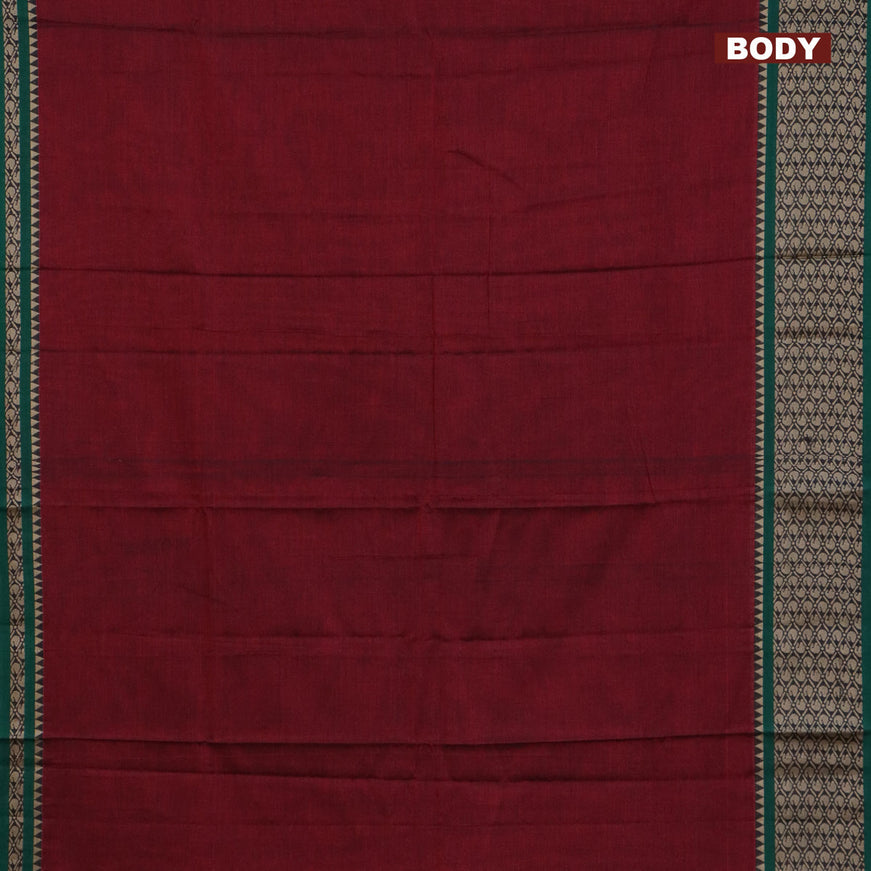 Narayanpet cotton saree maroon and green with plain body and thread woven border