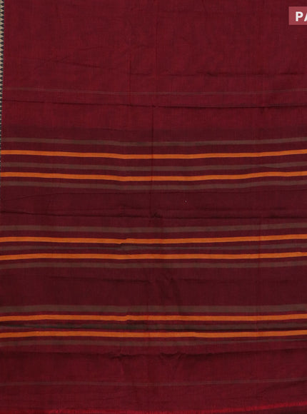 Narayanpet cotton saree maroon and green with plain body and thread woven border