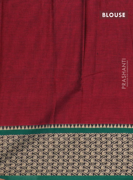 Narayanpet cotton saree maroon and green with plain body and thread woven border