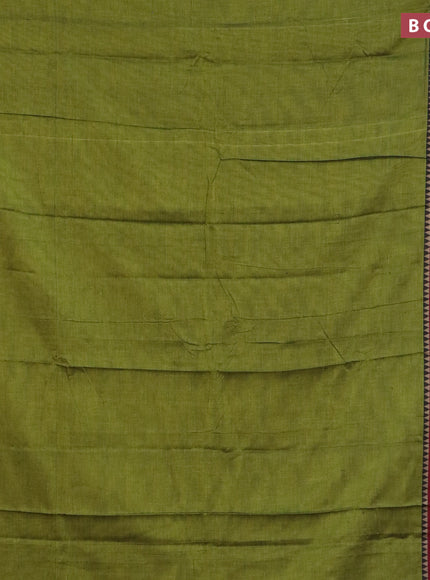 Narayanpet cotton saree mehendi green and maroon with plain body and thread woven border