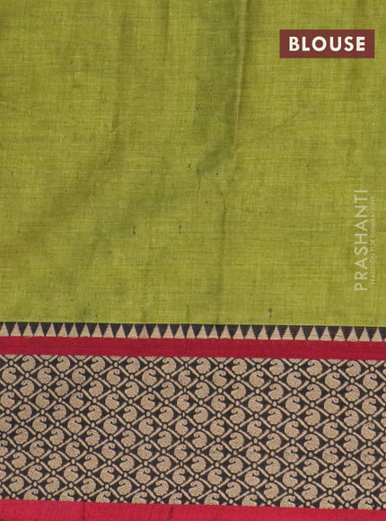 Narayanpet cotton saree mehendi green and maroon with plain body and thread woven border