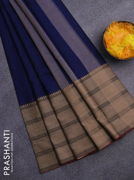 Narayanpet cotton saree blue and black with plain body and thread woven border