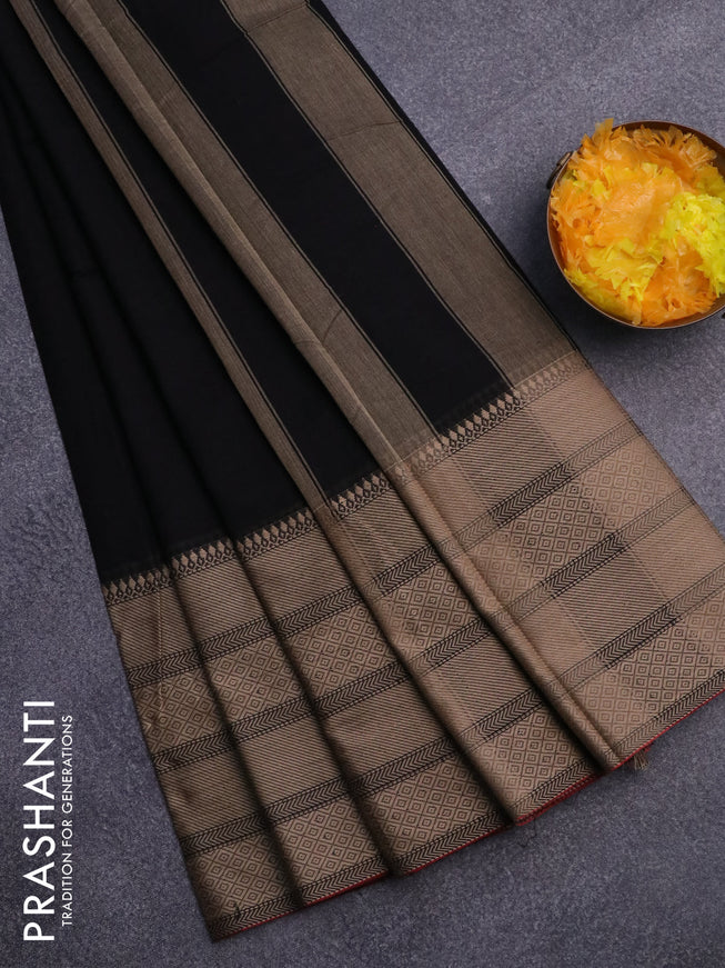 Narayanpet cotton saree black with plain body and thread woven border