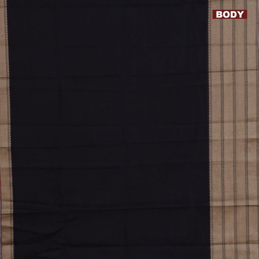 Narayanpet cotton saree black with plain body and thread woven border