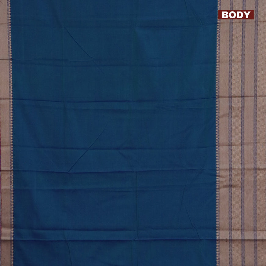 Narayanpet cotton saree dual shade of bluish green and blue with plain body and thread woven border