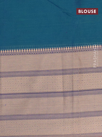 Narayanpet cotton saree dual shade of bluish green and blue with plain body and thread woven border