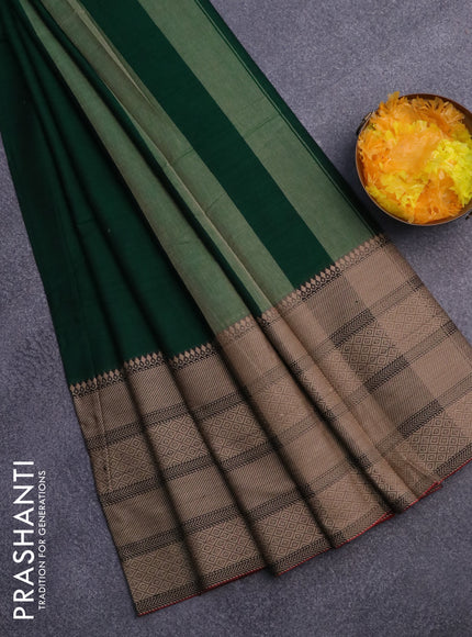 Narayanpet cotton saree green and black with plain body and thread woven border