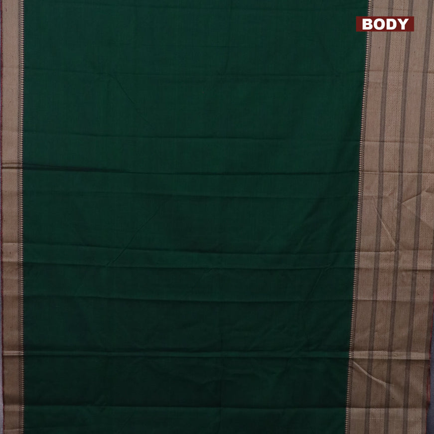 Narayanpet cotton saree green and black with plain body and thread woven border