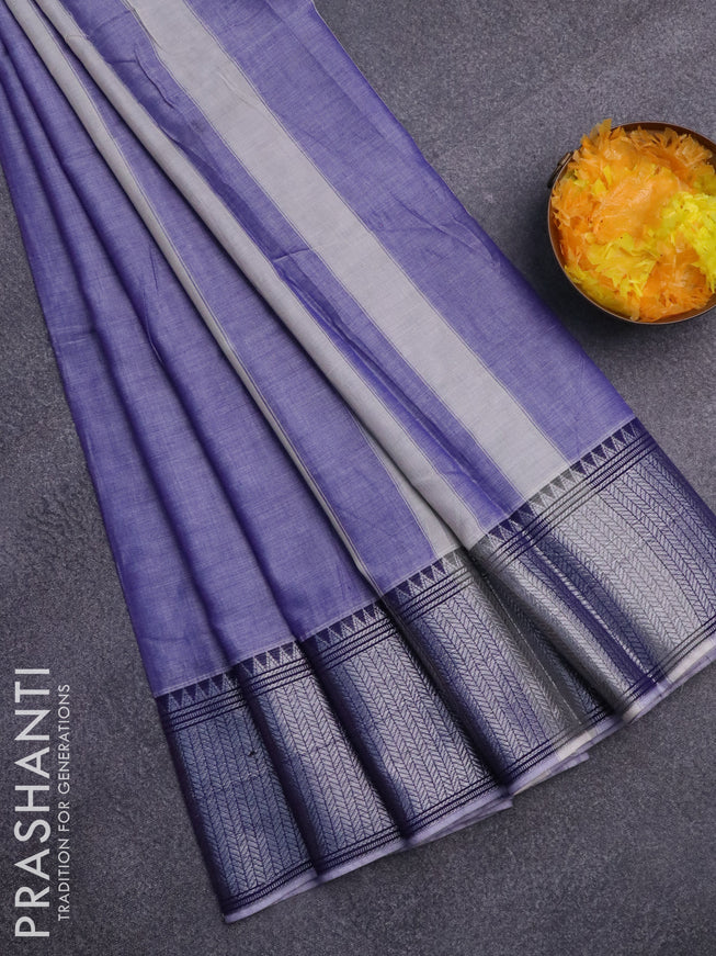 Narayanpet cotton saree blue shade with plain body and silver zari woven border