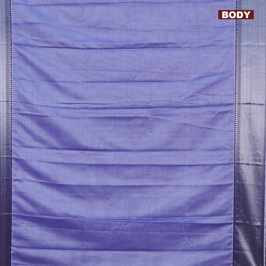 Narayanpet cotton saree blue shade with plain body and silver zari woven border