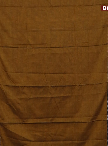 Narayanpet cotton saree mustard shade with plain body and silver zari woven border