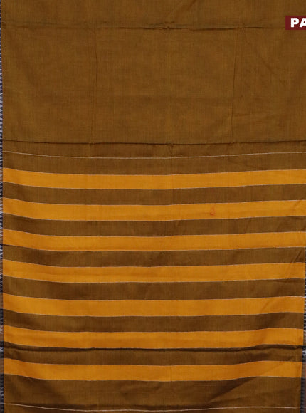 Narayanpet cotton saree mustard shade with plain body and silver zari woven border