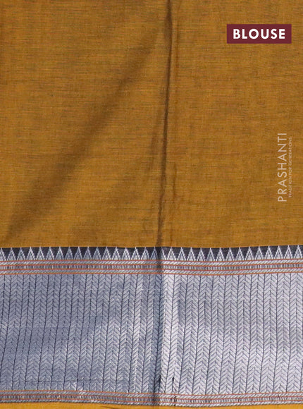 Narayanpet cotton saree mustard shade with plain body and silver zari woven border