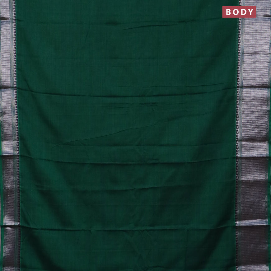 Narayanpet cotton saree green and black with plain body and silver zari woven border