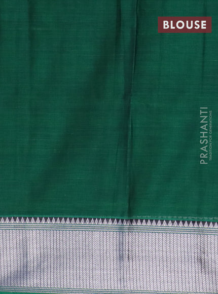 Narayanpet cotton saree green and black with plain body and silver zari woven border