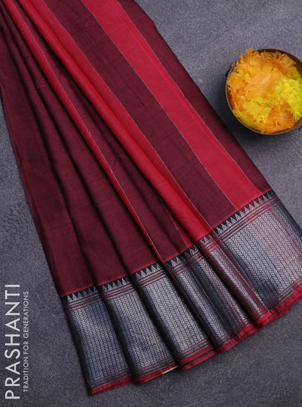 Narayanpet cotton saree maroon shade with plain body and silver zari woven border