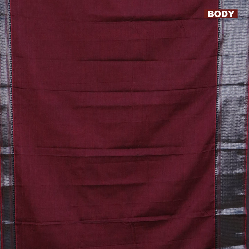 Narayanpet cotton saree maroon shade with plain body and silver zari woven border