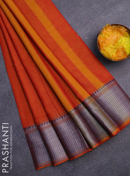 Narayanpet cotton saree orange and maroon with plain body and silver zari woven border