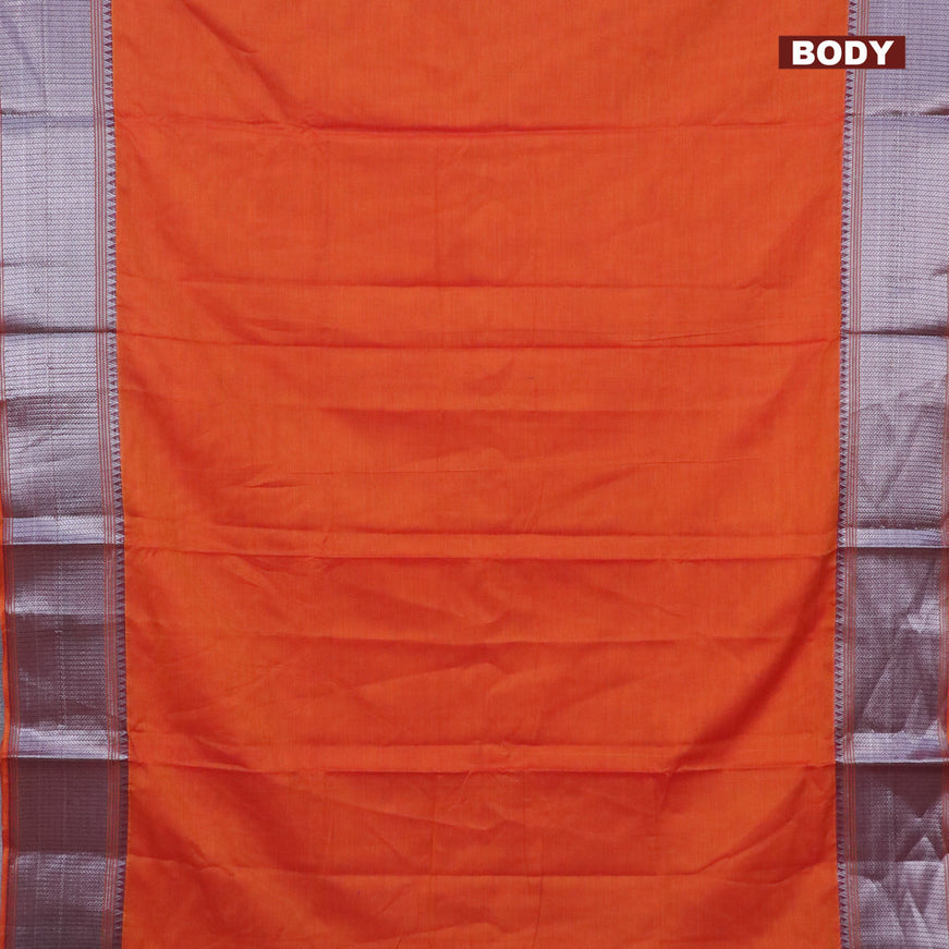 Narayanpet cotton saree orange and maroon with plain body and silver zari woven border