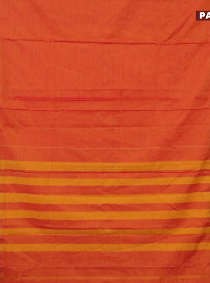 Narayanpet cotton saree orange and maroon with plain body and silver zari woven border