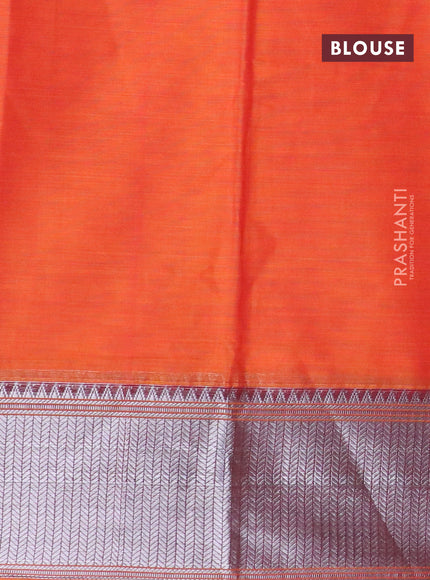 Narayanpet cotton saree orange and maroon with plain body and silver zari woven border