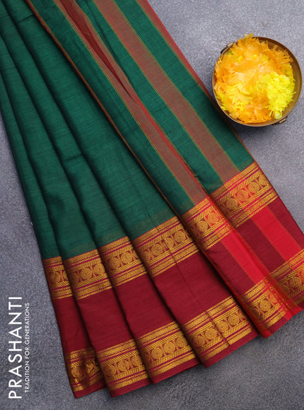 Narayanpet cotton saree green and maroon with plain body and rettapet zari woven border