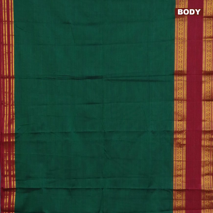 Narayanpet cotton saree green and maroon with plain body and rettapet zari woven border