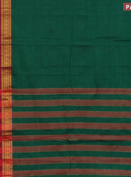 Narayanpet cotton saree green and maroon with plain body and rettapet zari woven border