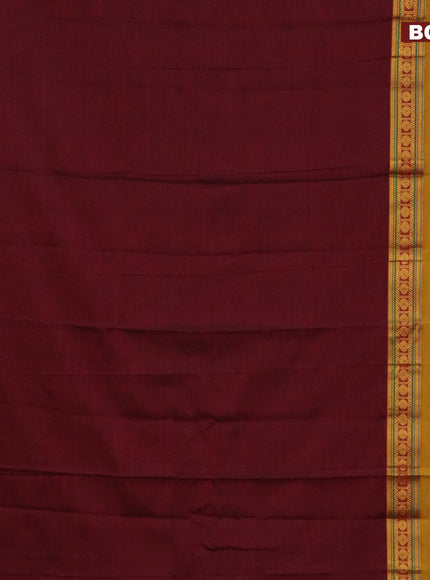 Narayanpet cotton saree maroon and mustard yellow with plain body and rettapet zari woven border