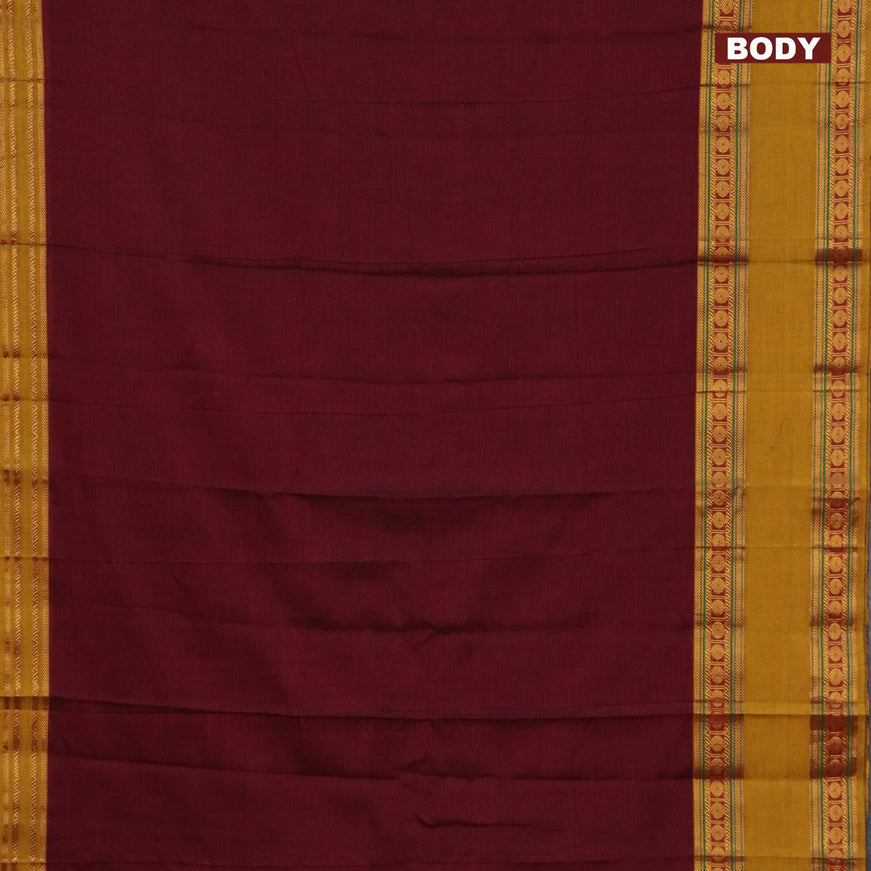 Narayanpet cotton saree maroon and mustard yellow with plain body and rettapet zari woven border