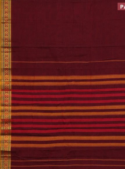 Narayanpet cotton saree maroon and mustard yellow with plain body and rettapet zari woven border