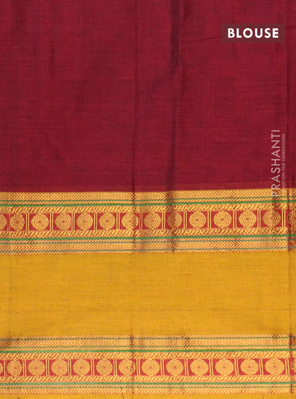 Narayanpet cotton saree maroon and mustard yellow with plain body and rettapet zari woven border