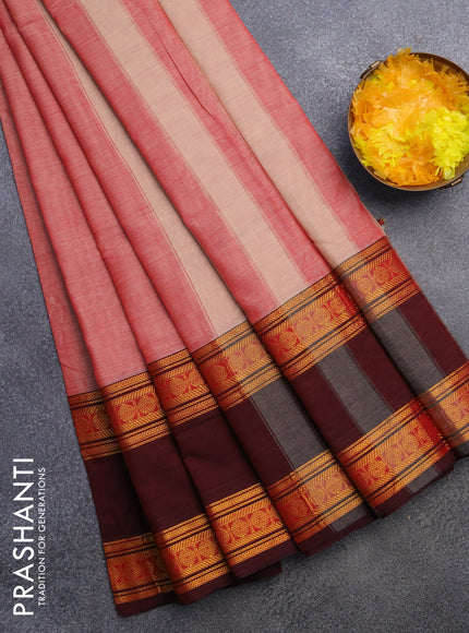 Narayanpet cotton saree red shade and deep maroon with plain body and rettapet zari woven border