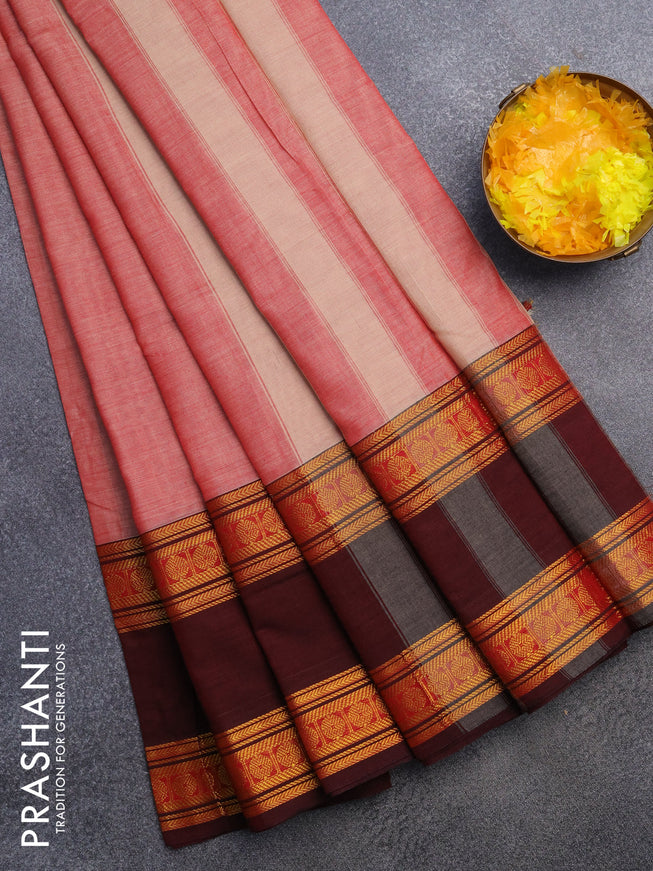 Narayanpet cotton saree red shade and deep maroon with plain body and rettapet zari woven border