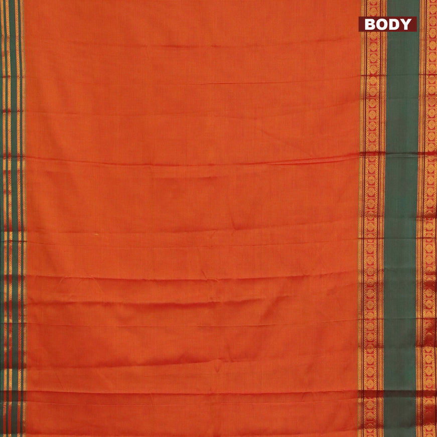 Narayanpet cotton saree orange and dual shade of green with plain body and rettapet zari woven border